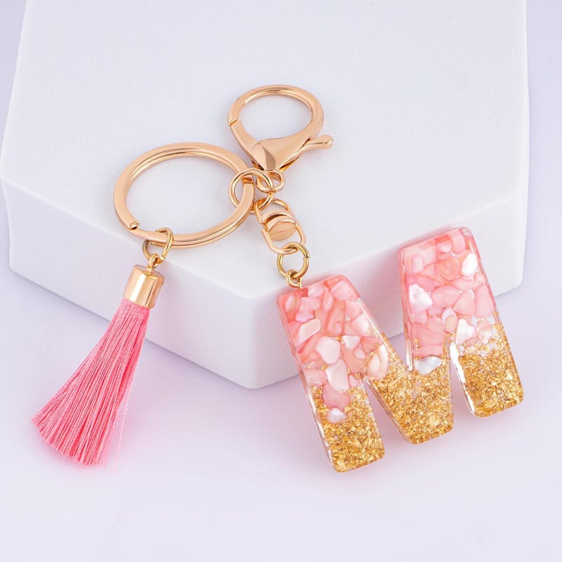 Suweibuke Cute Pink Key Chains for Women Girls, Initial Letter Keychains with Tassel, Charms for Key Purse Handbags Backpacks - Image 2